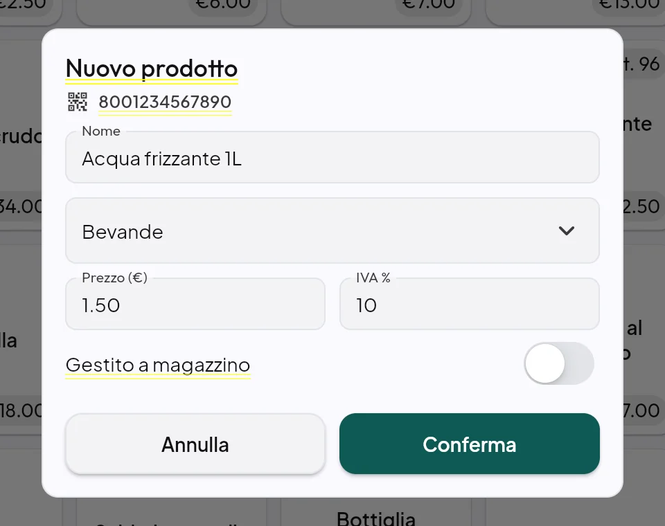 Nuovo prodotto da barcode