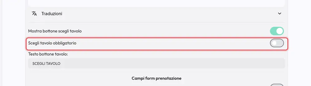 Dove si trova «Scegli tavolo obbligatorio»