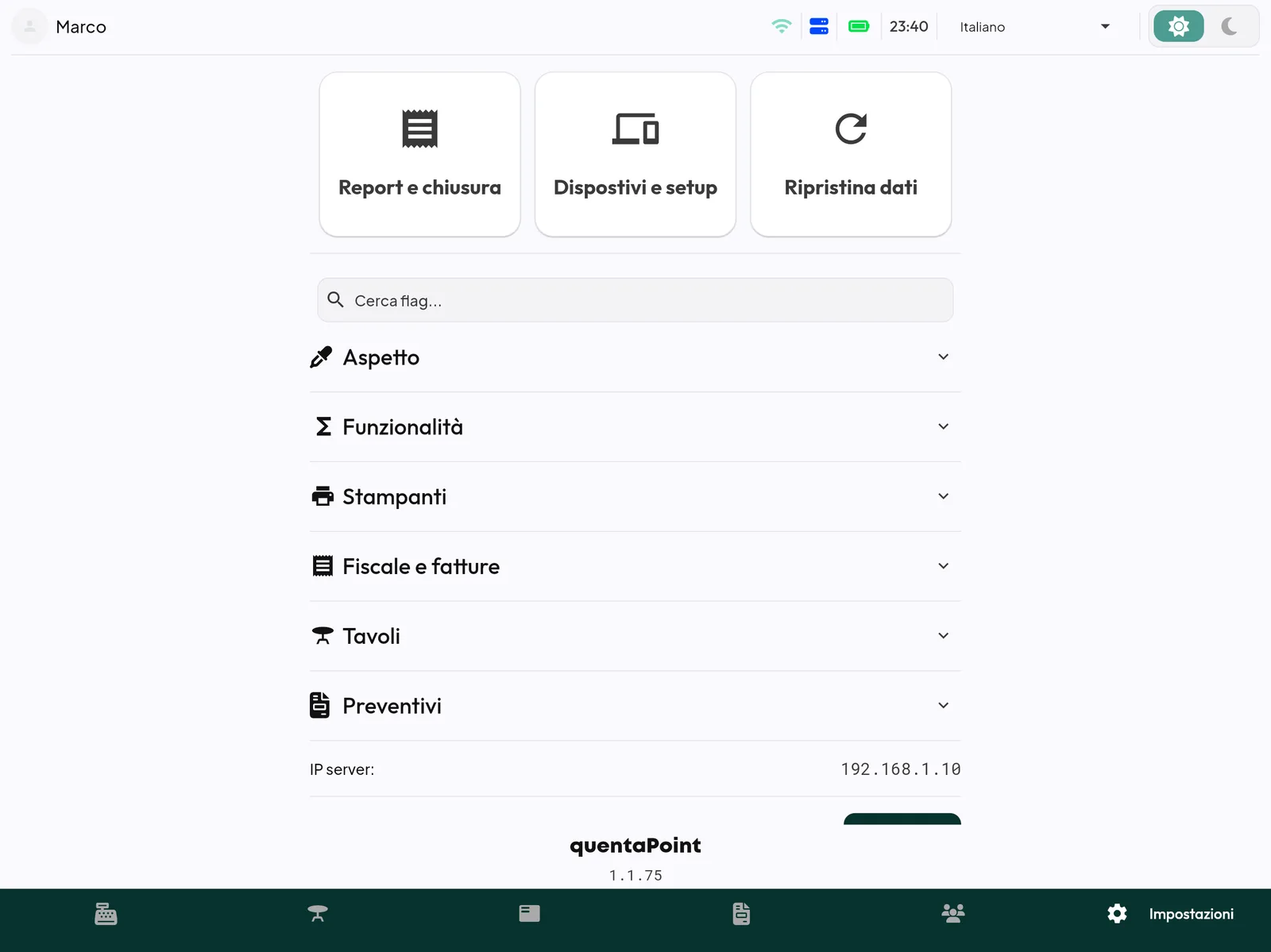 Pagina Impostazioni