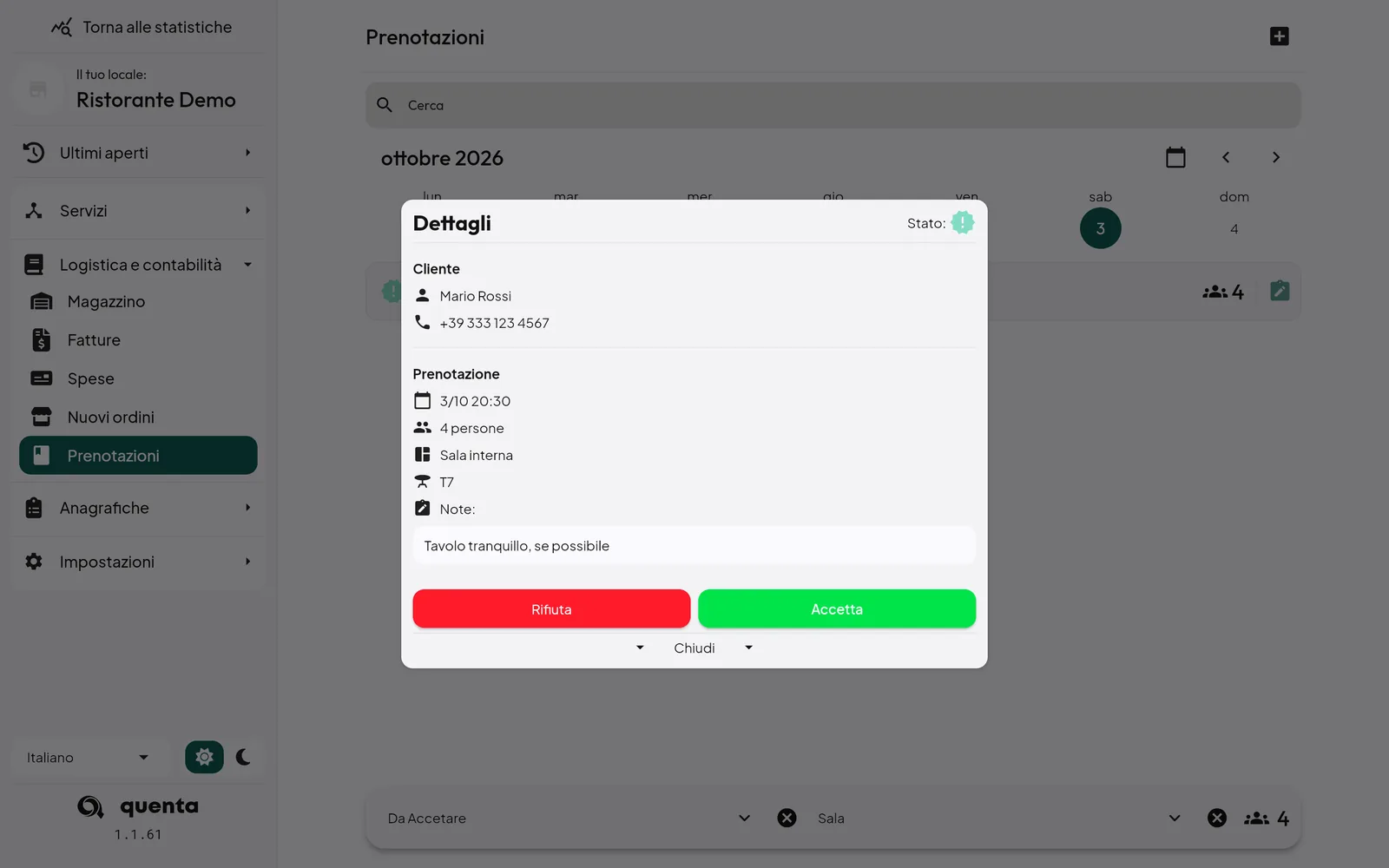 Prenotazioni nel gestionale
