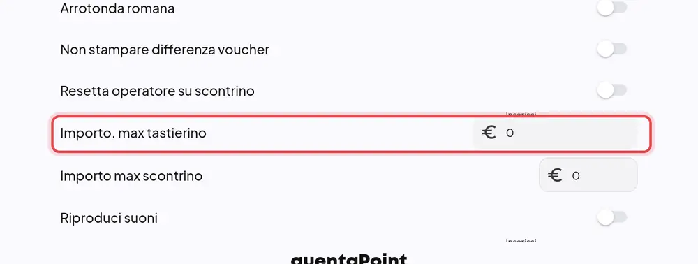 Dove si trova «Importo. max tastierino»