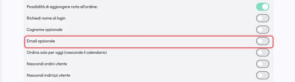 Dove si trova «Email opzionale»