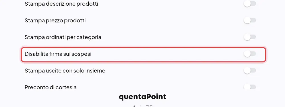 Dove si trova «Disabilita firma sui sospesi»