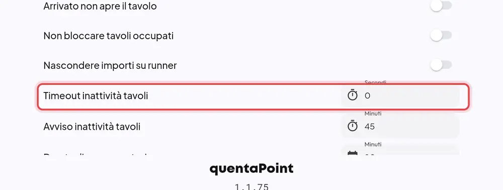 Dove si trova «Timeout inattività tavoli»