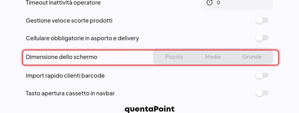 Dove si trova «Dimensione dello schermo»