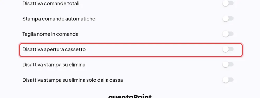 Dove si trova «Disattiva apertura cassetto»