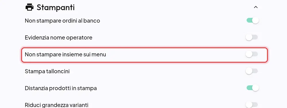 Dove si trova «Non stampare insieme sui menu»