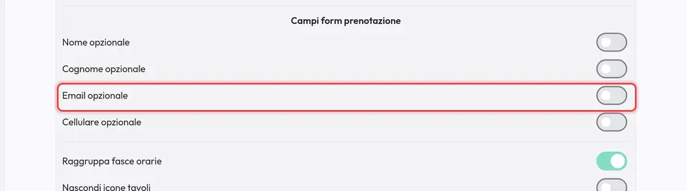 Dove si trova «Email opzionale»