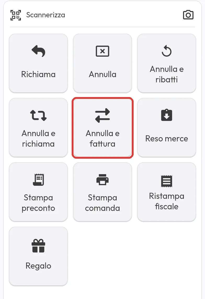 Bottone Annulla e fattura