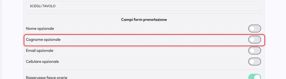 Dove si trova «Cognome opzionale»