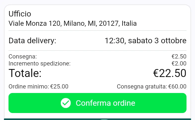 Il carrello con i costi di consegna