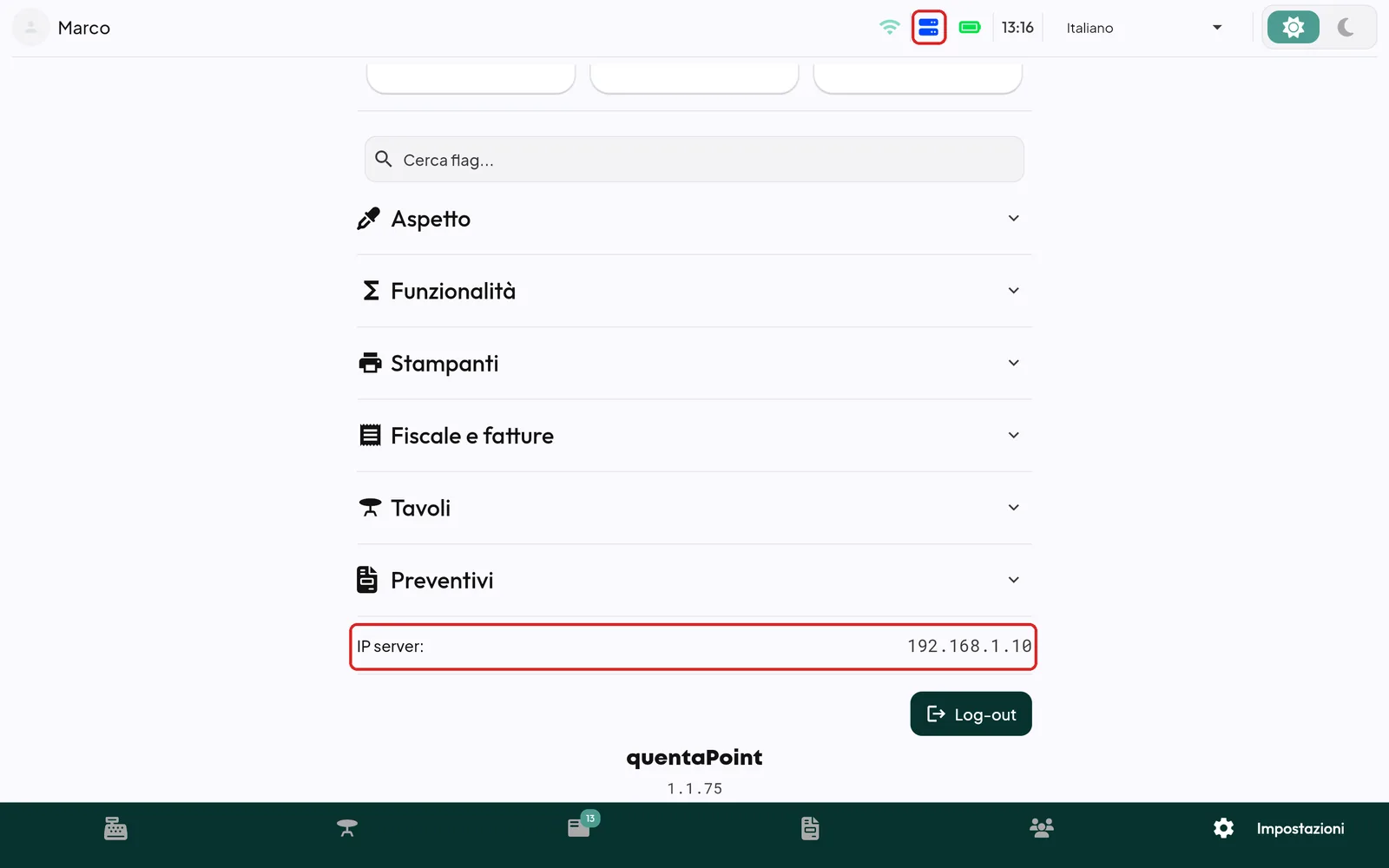 IP server sulla cassa principale
