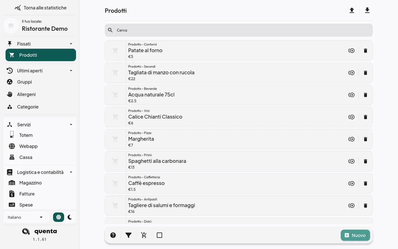 Prodotti pronti nel gestionale
