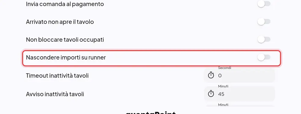 Dove si trova «Nascondere importi su runner»