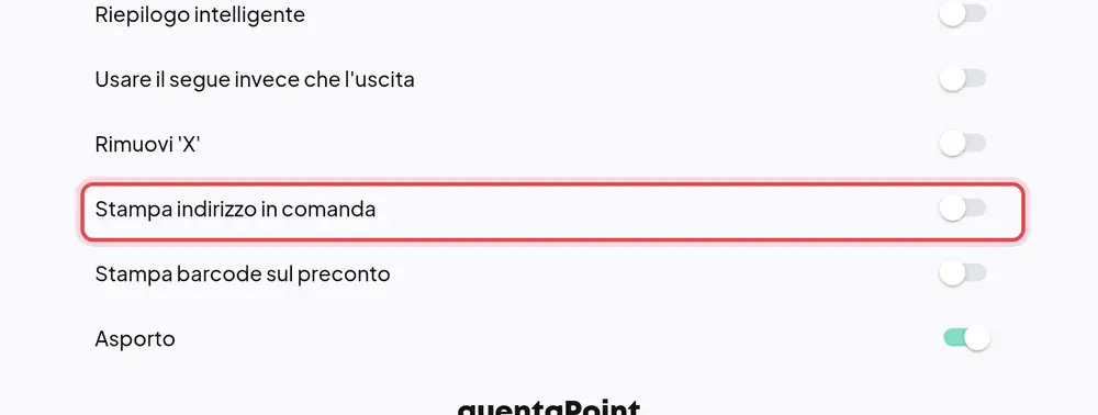 Dove si trova «Stampa indirizzo in comanda»